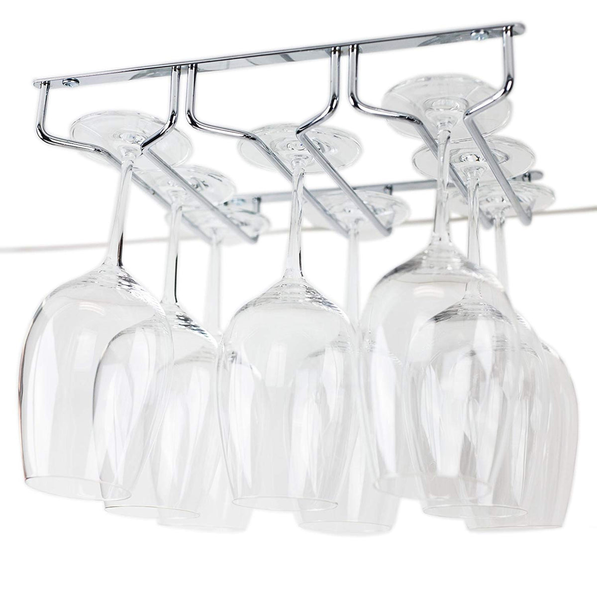 Huji Durable Under Cabinet Stemware Rack Storage Organization (1 Pack, Chrome)