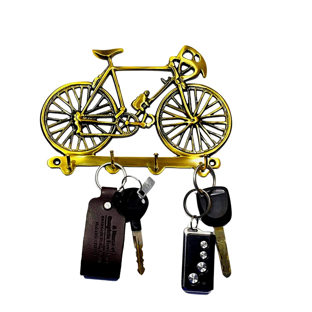 WIGANO Brass Key Holder Cycle Key Stand Hook for Home & Office (7.5 x 5 inches, Yellow)
