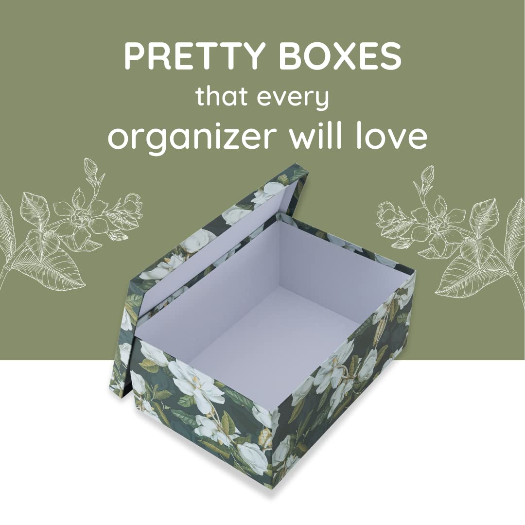 Soul & Lane Decorative Storage Cardboard Boxes with Lids | Midnight Gardenia - Set of 3 | Black Dramatic Paperboard Nesting Boxe