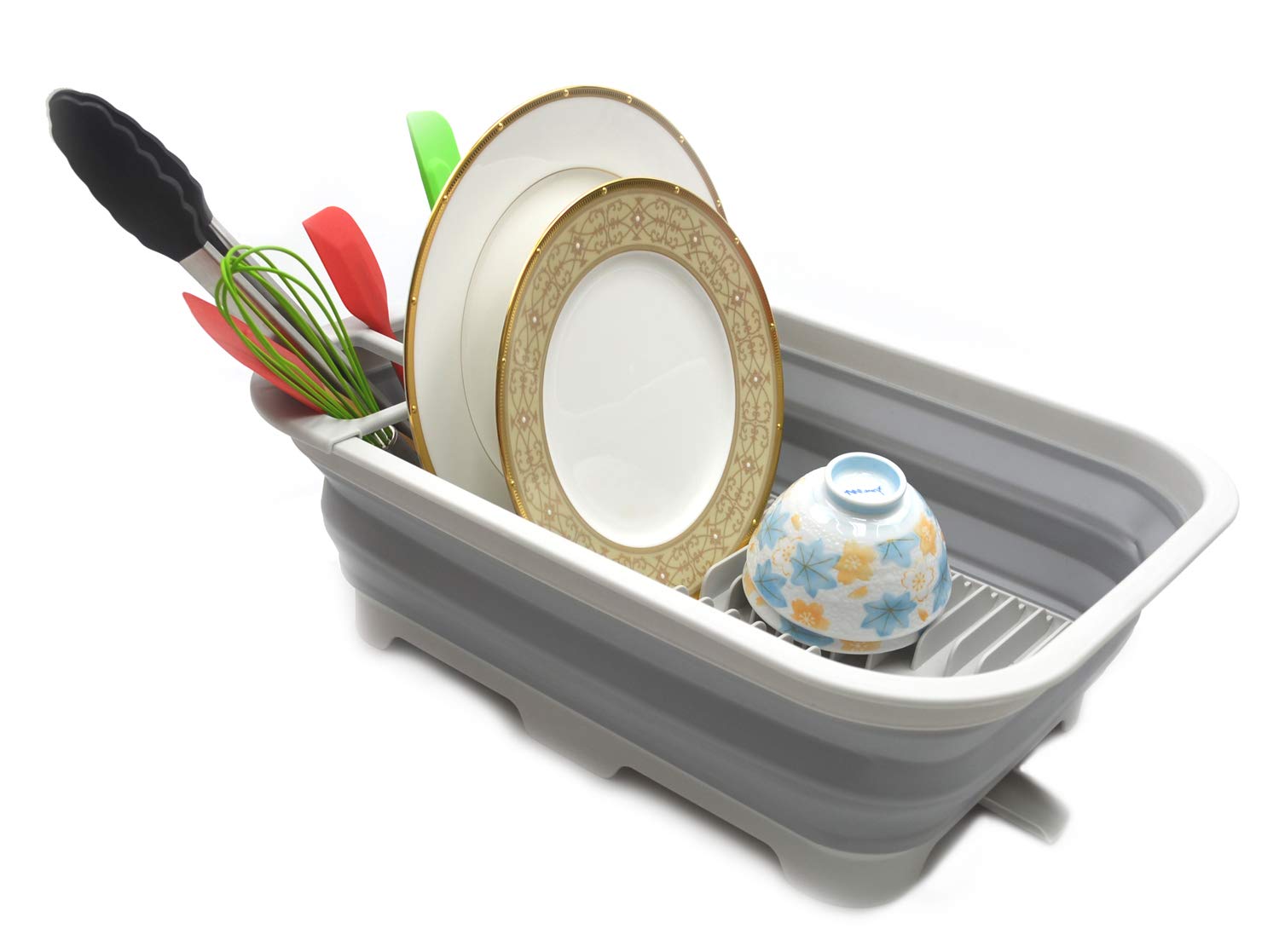 Sammart 12L (3.17 Gallon) Collapsible Dish Drainer With Swivel Spout - Foldable Drying Rack Set - Portable Dinnerware Organizer