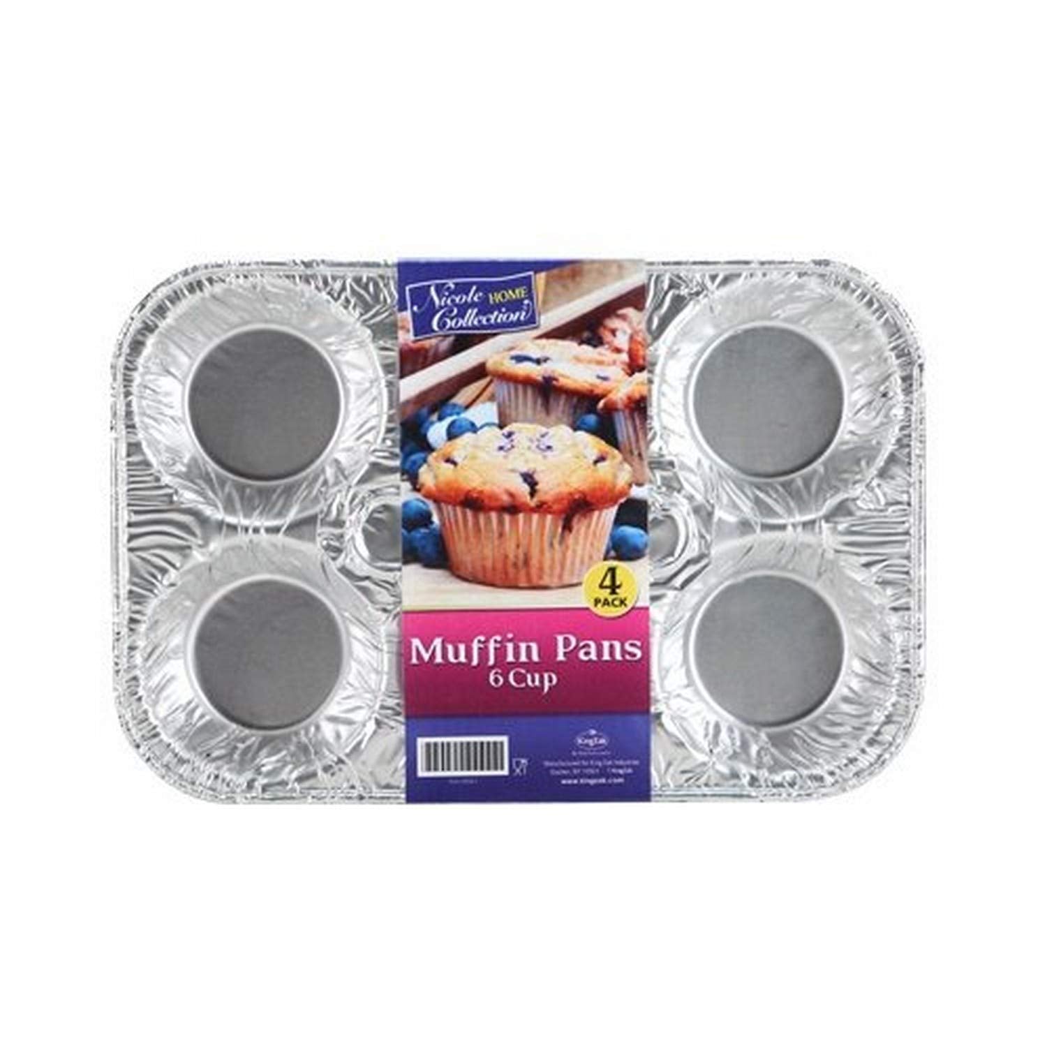 Eco-Friendly 6-Cavity Aluminum Foil Muffin Tin - Reusable Silver Baking Pan For Perfect Muffins & Cupcakes, 4 Count