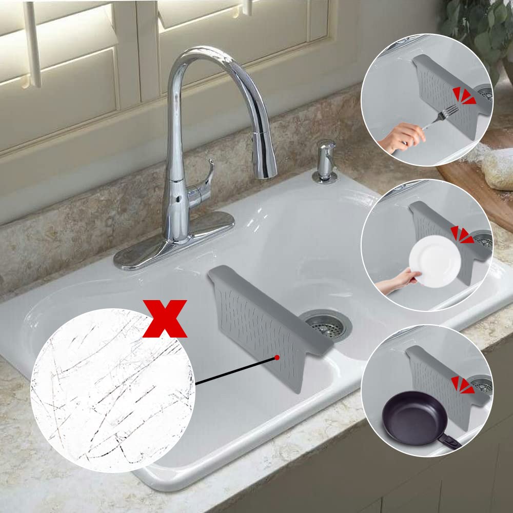 Cukwily Silicone Sink Divider Mat, 12.8” x 11”, 36 Suction Cups, Grey, Ultra Thin, Durable, No Odor, Kitchen Sink Protector, Model C
