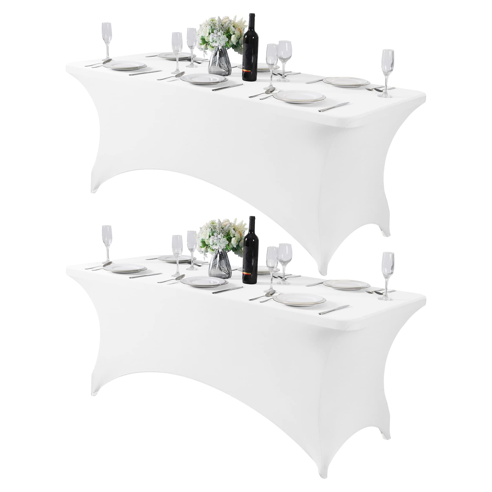 Hezuzo 2Pack Spandex Table Cover For 6Ft Table Universal Fitted Stretch Tablecloth For Party, Banquet, Wedding And Events-White