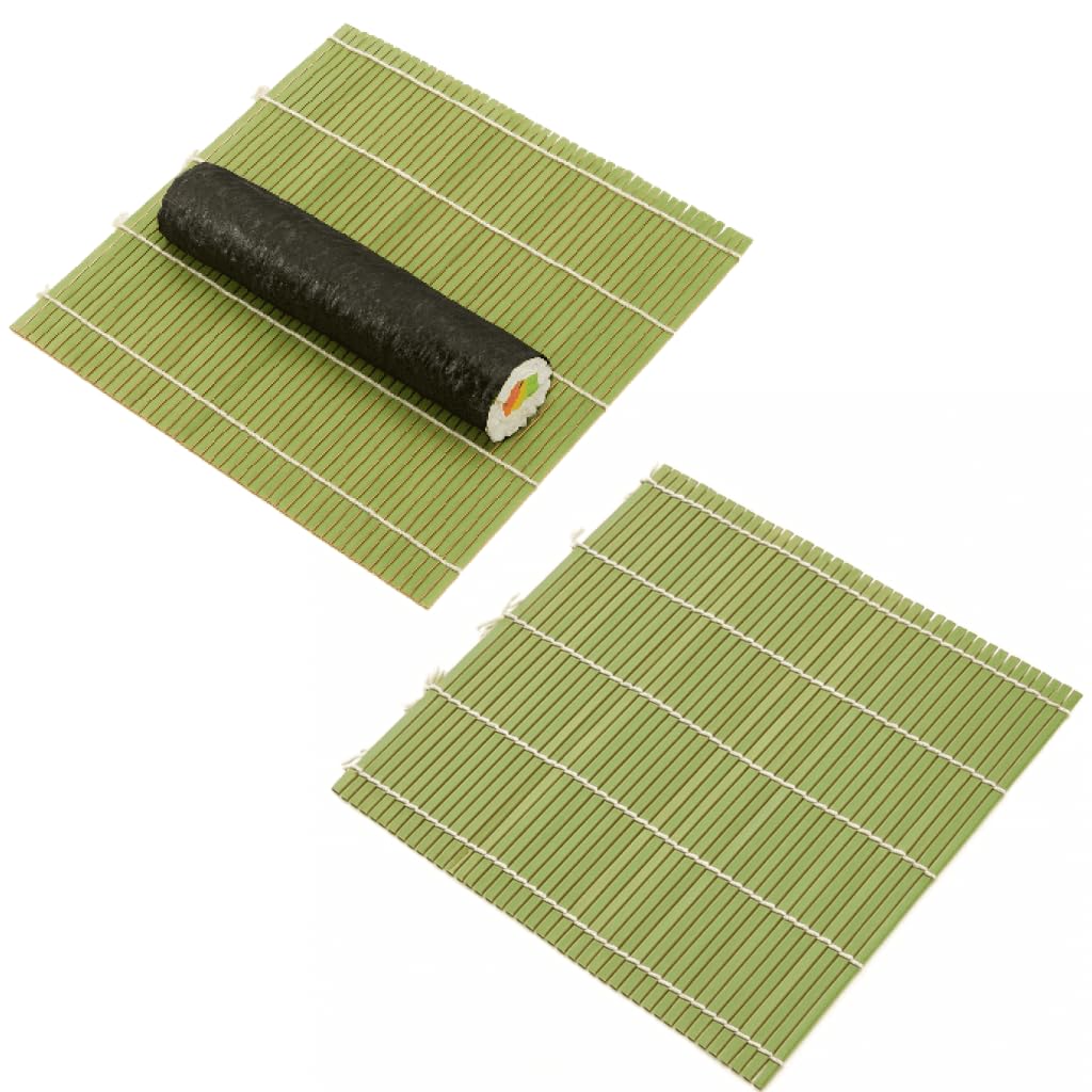 JapanBargain, 2-Pack Bamboo Sushi Rolling Mats, Square Traditional Makisu Rollers for Sushi Making, Natural Bamboo, Durable and 