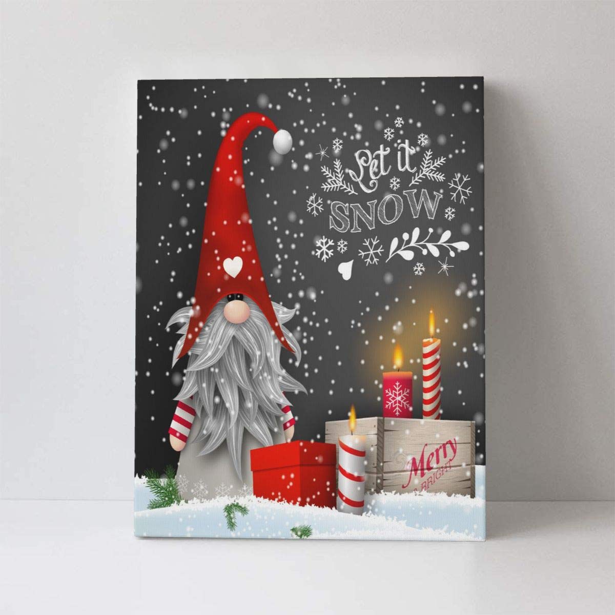 Ouqiuwa 16'' X 12'' Merry Christmas Gnome Xmas Gifts Winter Snowflakes Canvas Wall Art Print Unframed Gallery Wrap Home Decor Pi