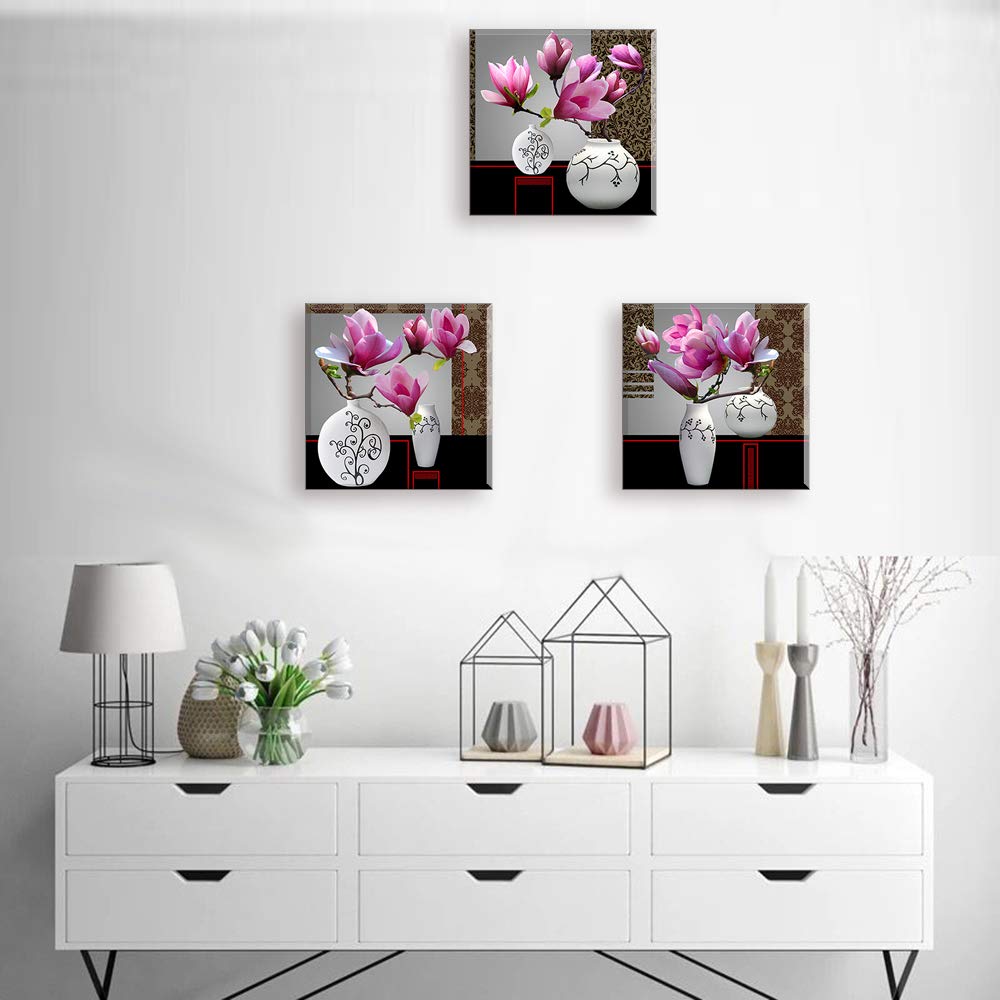 Flower Wall Art Decor For Bedroom, Sz Still Life Canvas Prints Of Orchid Flowers & White Vases, Beautiful Floral Pictures (Water
