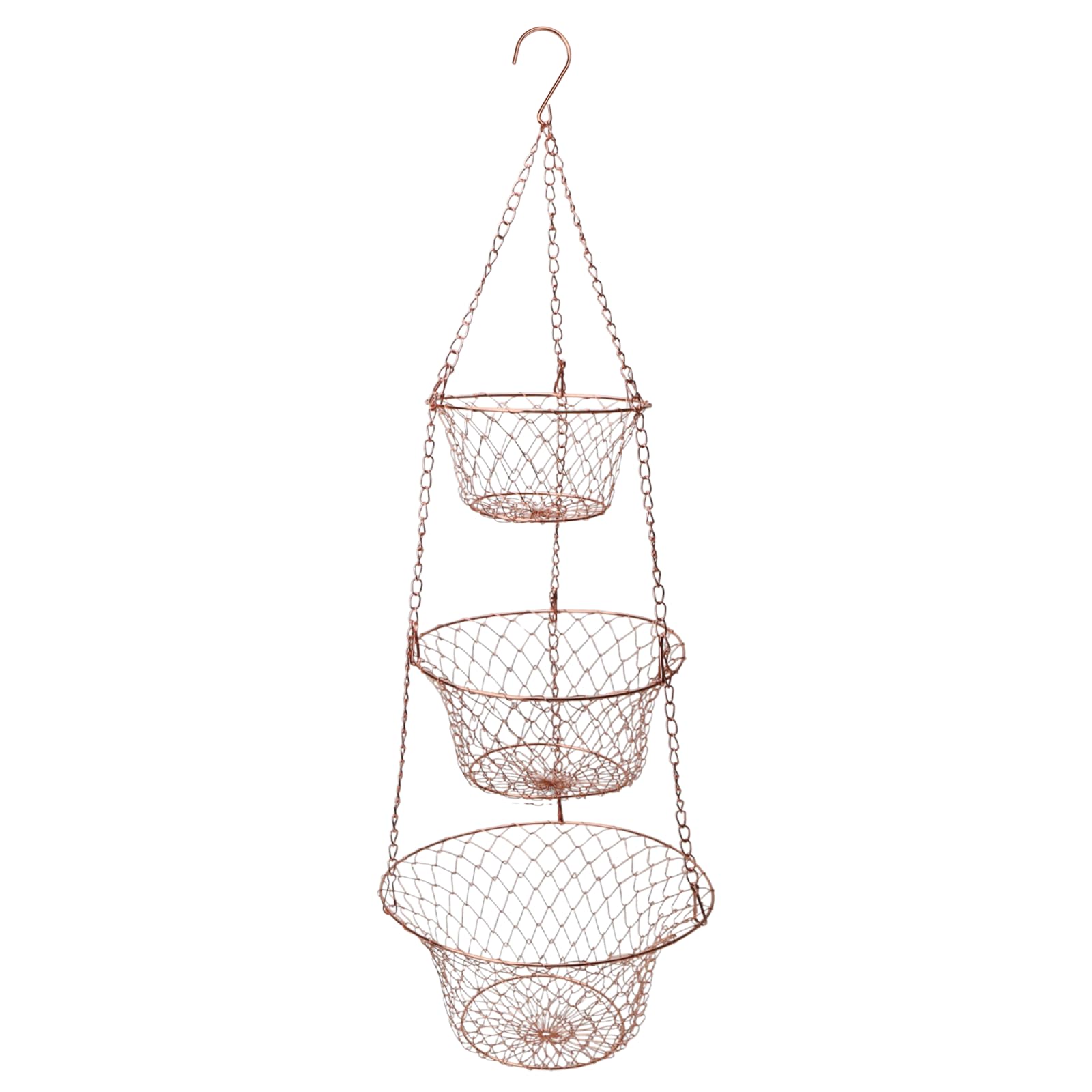 KH866 Hanging Fruit Basket  3 Tier Hanging Baskets for Kitchen  Heavy Duty Wire Fruit and Vegetable Basket with Hooks, Copper 