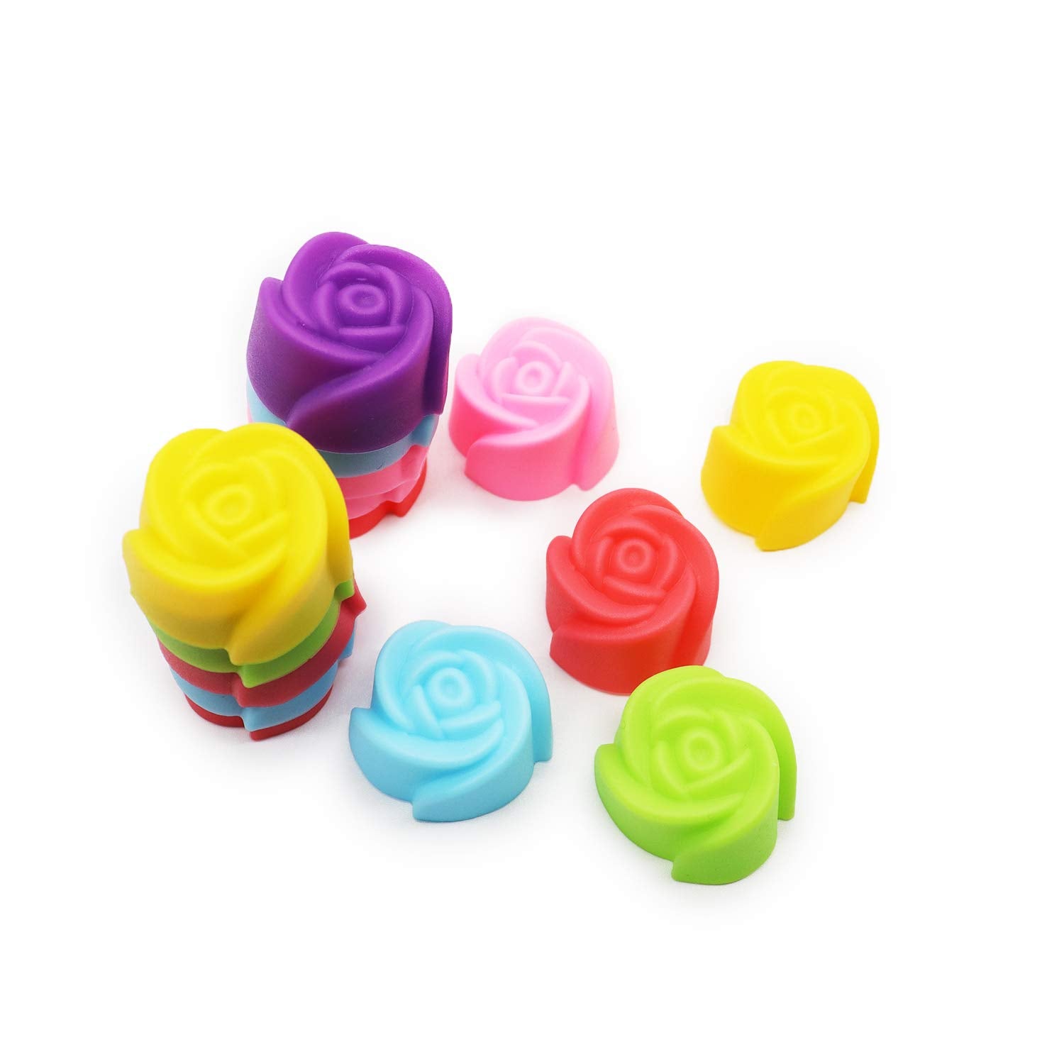 Meiyouju 20 Pcs Reusable And Not Sticky Mini Flower Silicone Baking Cups,Mini Cupcake Liners,Muffin Chocolate Holders Truffle Cu