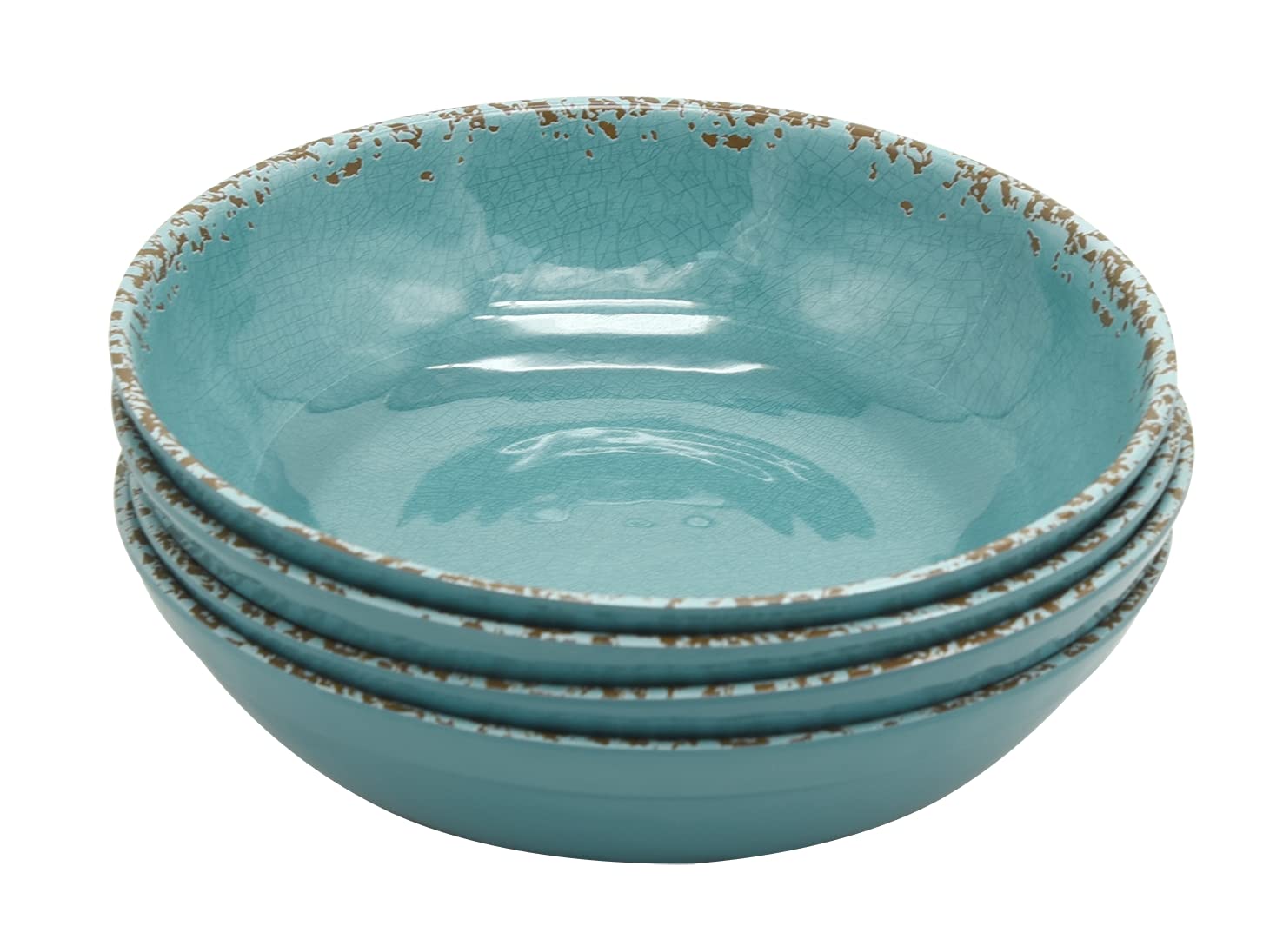 Lok-Osemile Gourmet Art Crackle 9'' Melamine Salad And Pasta Bowls -Aquamarine Blue 45 Ounce Set Of 4