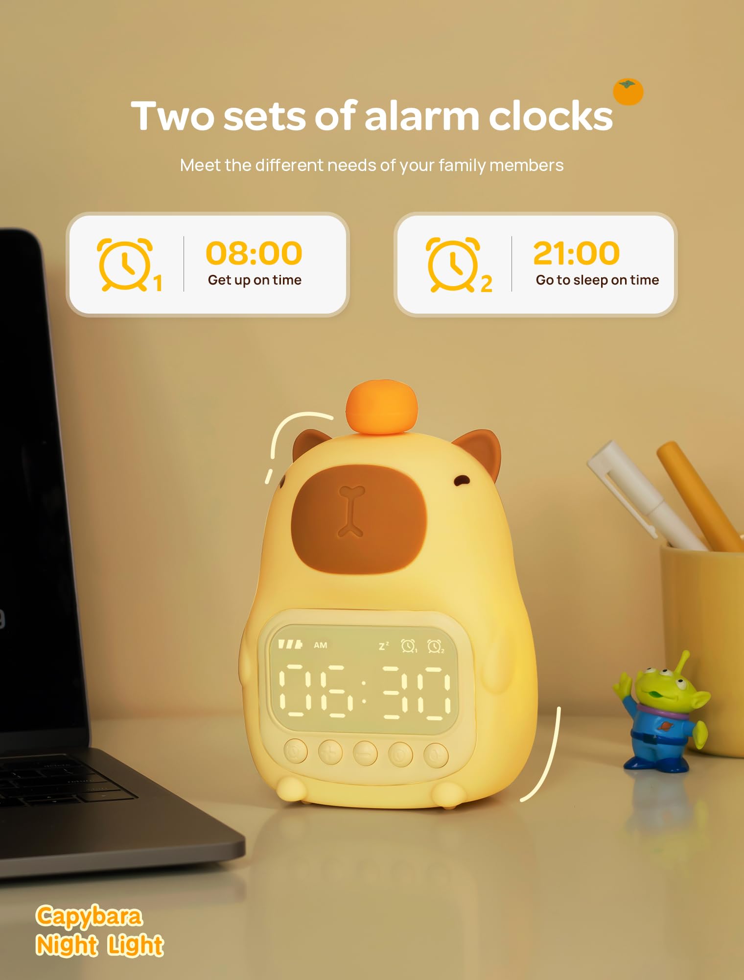 MASHI Capybara Alarm Clock with Night Light, ok to Wake Clock for Kids, Christmas Kids Alarm Clock, Snooze, Toddler Sleep Traini