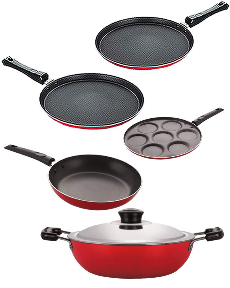 Nirlon Non Stick Aluminium Kitchenware Item Cookware Set Of 5 Pieces (2.6Mm_Ft13_Ft12_Dkdb_Tp_Up7)
