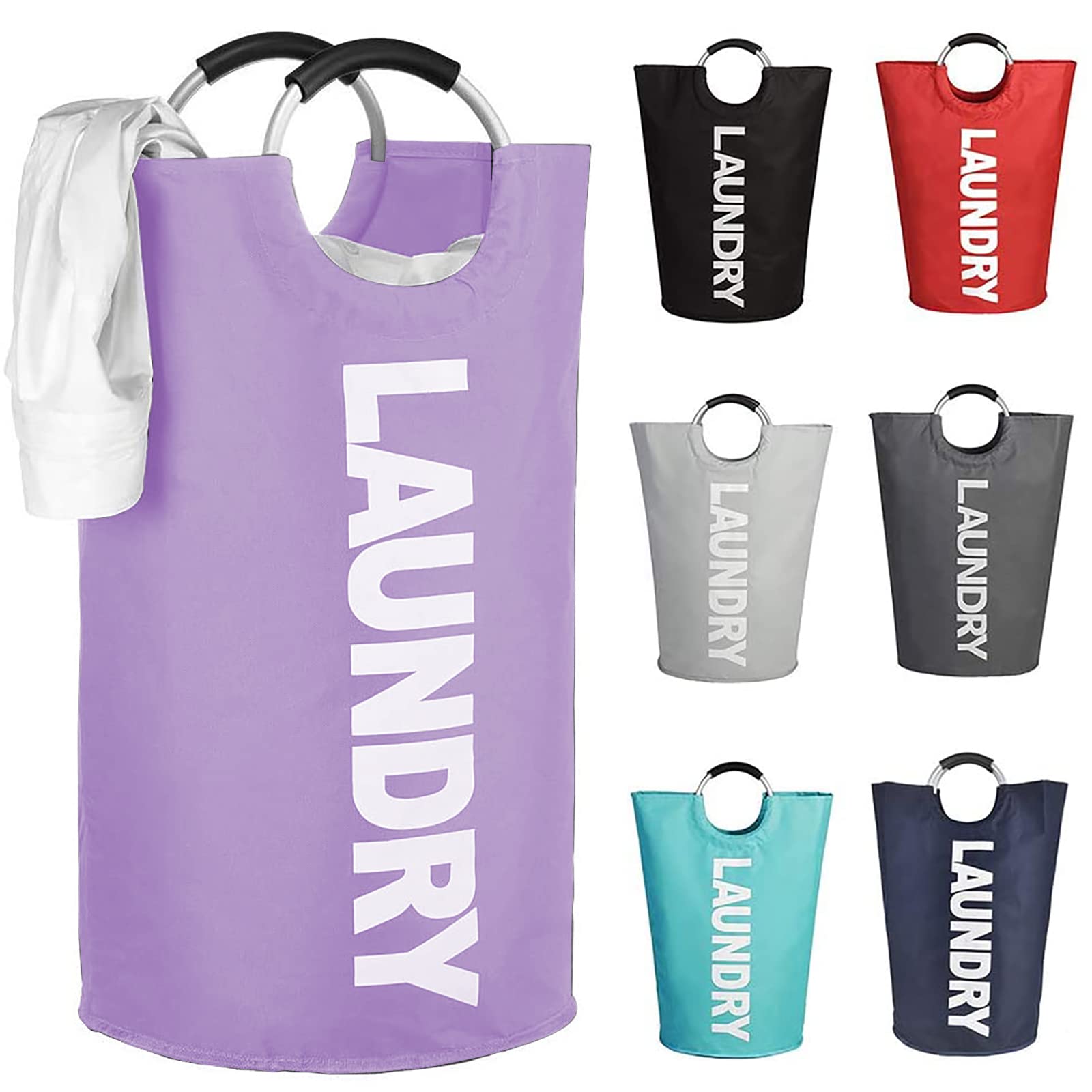 Mziart 90L Large Collapsible Laundry Basket With Padded Handles, Heavy Duty Oxford Fabric Laundry Hamper Tall Laundry Bag Foldab