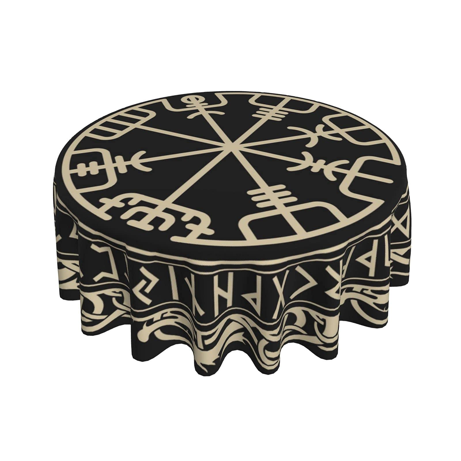 Freehotu Viking Nordic Celtic Symbol Round Tablecloth Thicken Desk Cloth Washable Table Cover Table Cloth For Kitchen Daily Dinn