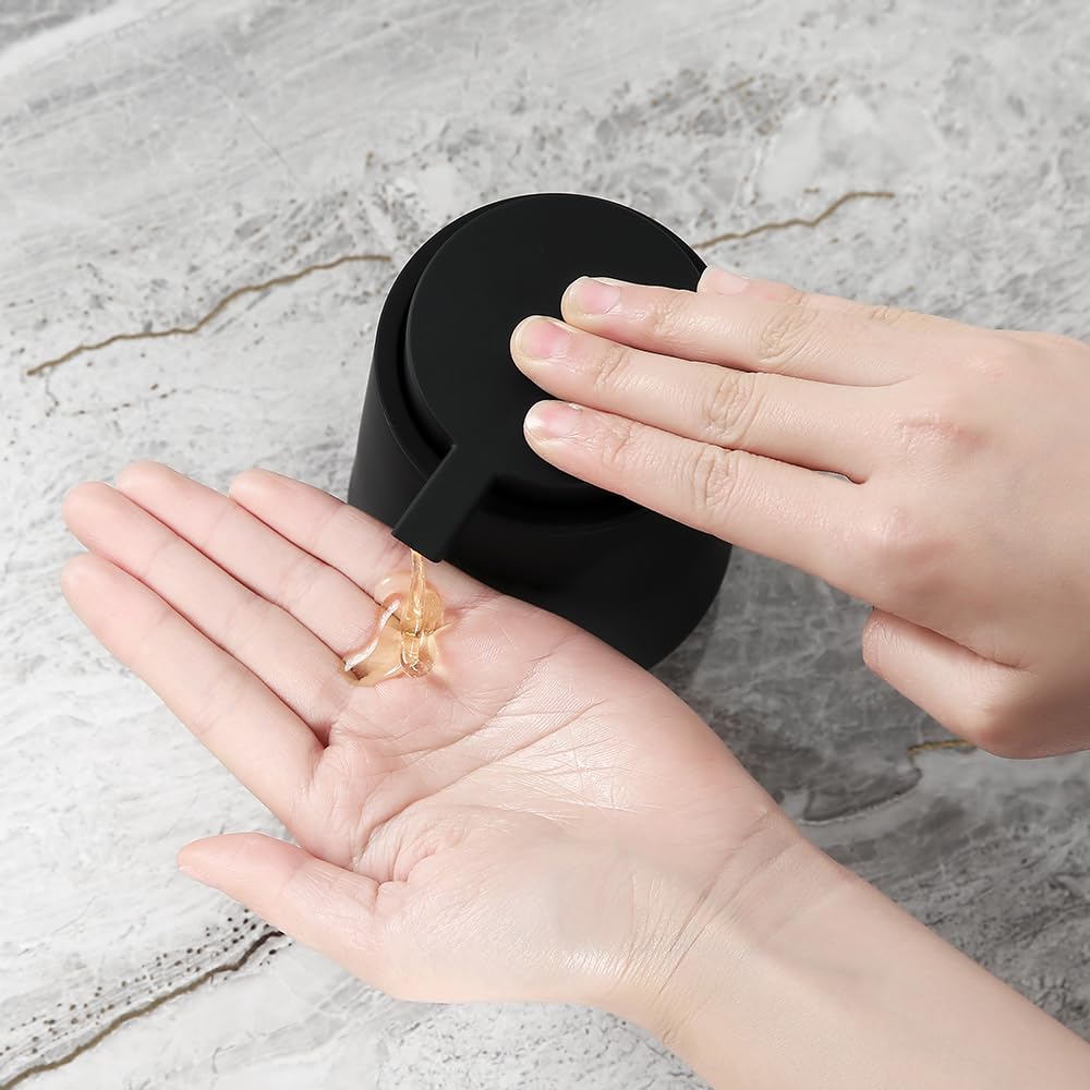 Yaukph Matte Black Liquid Hand Soap Dispenser Plastic 11 Oz - Modern Minimalist Style For Bathroom & Kitchen Countertop Refillab