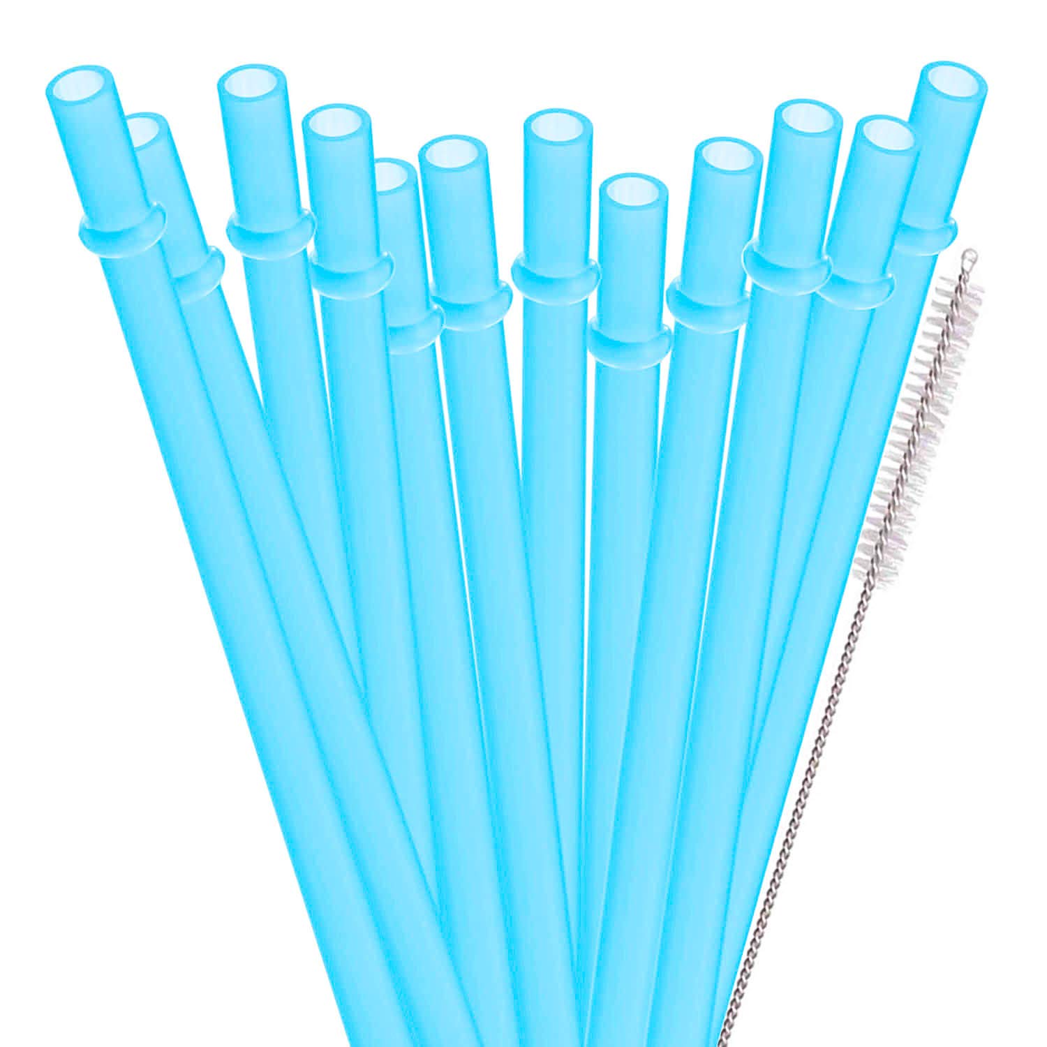 Dakoufish 12 Piece 9 Inch Reusable Plastic Thick Drinking Straws BPA Free Mason Jar Straws Plain Color (9inch,Blue)