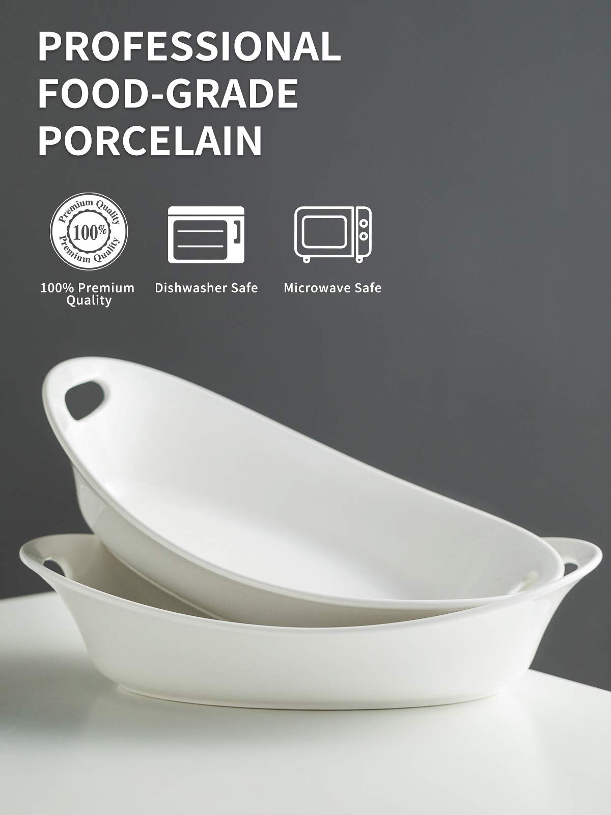 YHOSSEUN Large Ceramic Serving Bowl Set of 2, 1.5 Quart Oval Platter, White, Ideal for Thanksgiving and Entertaining