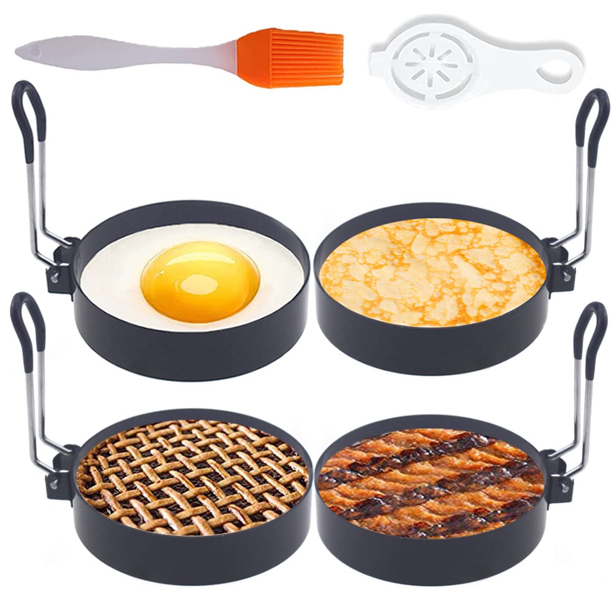 Upgrade 4'' Large Egg Rings Set For Griddle,4 Packs Non-Stick Stainless Steel Round Egg Maker Mold Egg Shaper Circle Pancake Rin