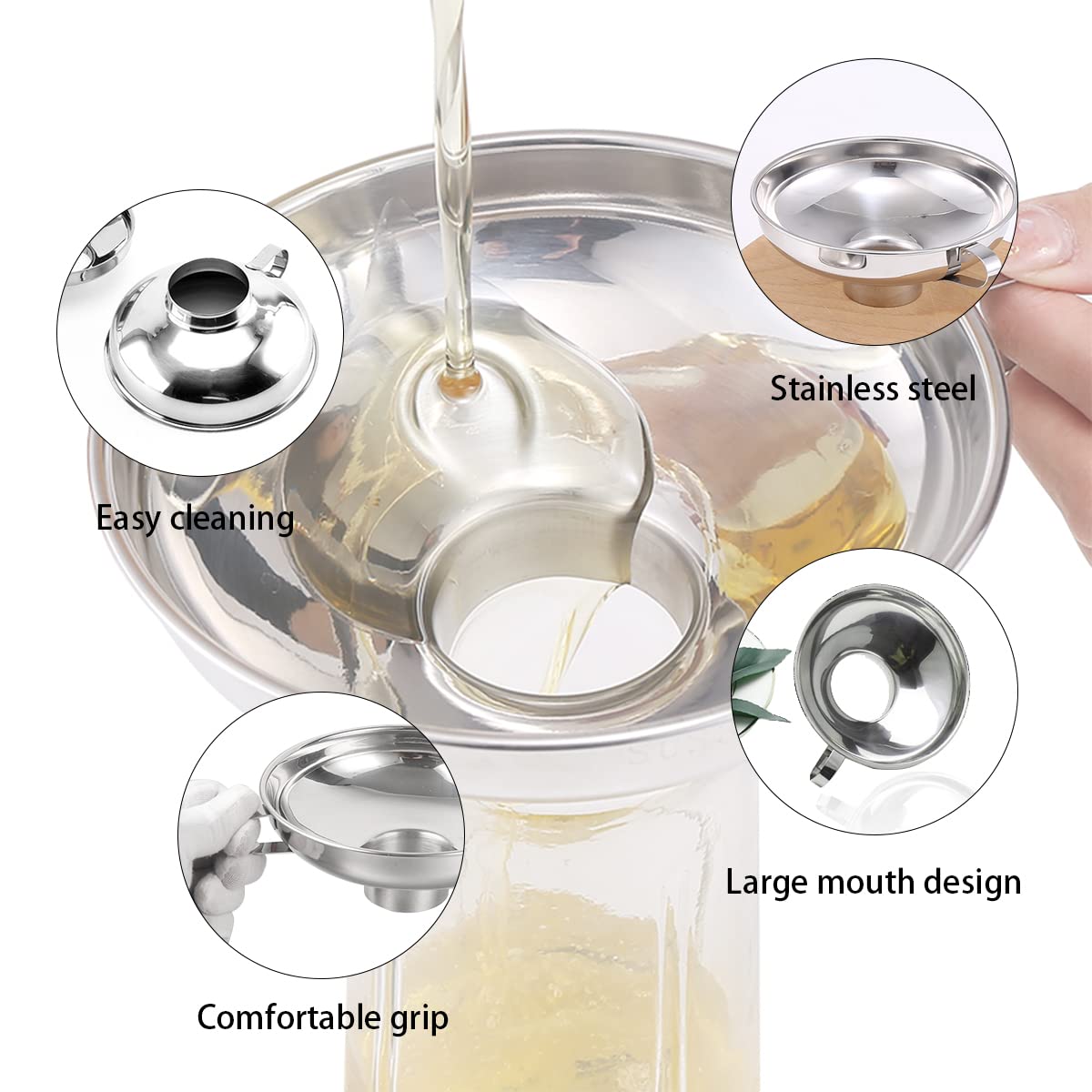 CADAVO Stainless Steel Canning Funnel Set - Wide Mouth Food Funnel for Mason Jars and Bottles