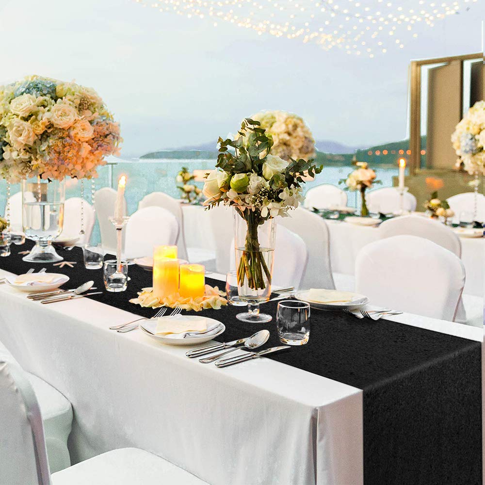 Black Table Runners Sparkly Halloween Table Runner 10 Packs 12X108 Inches Glitter Sequin Fabric For Birthday Party Holiday Suppl