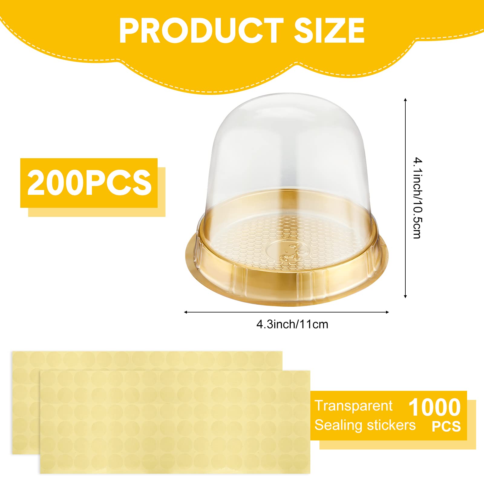 200 Pcs Individual Cupcake Boxes Clear Plastic Cupcake Containers Disposable Single Cupcake Holder With Lid Gold Tall Cake Carri