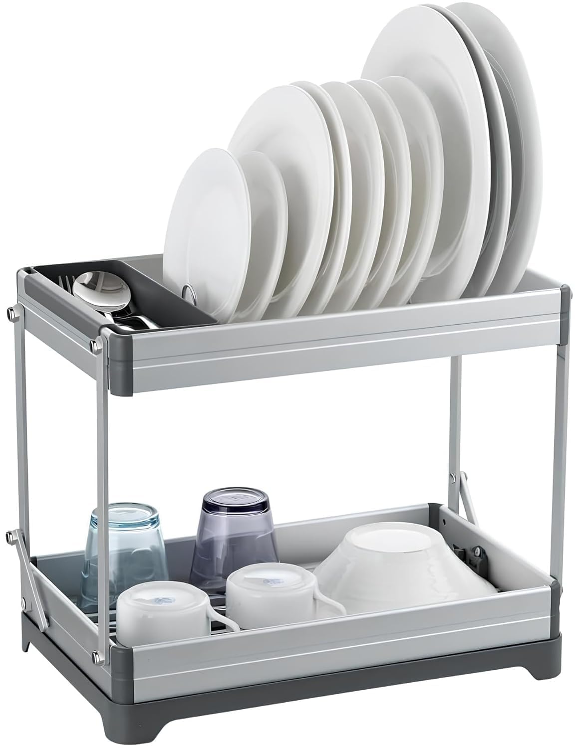Sevia 2 Tier Collapsible Dish Drying Rack With Drainboard For Kitchen Counter Plate Holder Dishes Drainer Dryer Dishrack Dry Sta