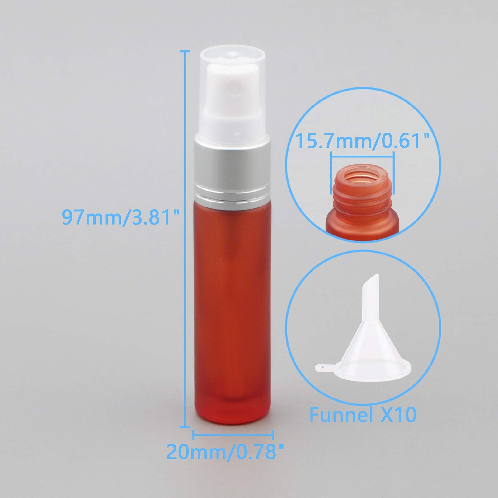 Newzoll 10Ml Frosted Orange Glass Spray Bottles With 10 Funnels 5 Pipettes, Small Fine Mist Sprayer Bottles Vials Tube Container