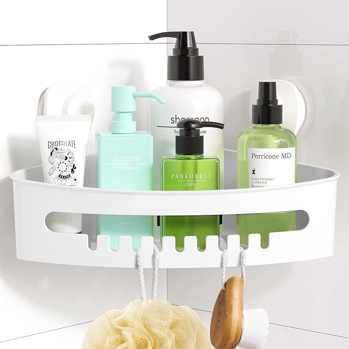 Luxear Corner Shower Caddy Suction Cup No-Drilling Removable Shower Caddy Basket Powerful Suction Bathroom Shower Shelf Waterpro