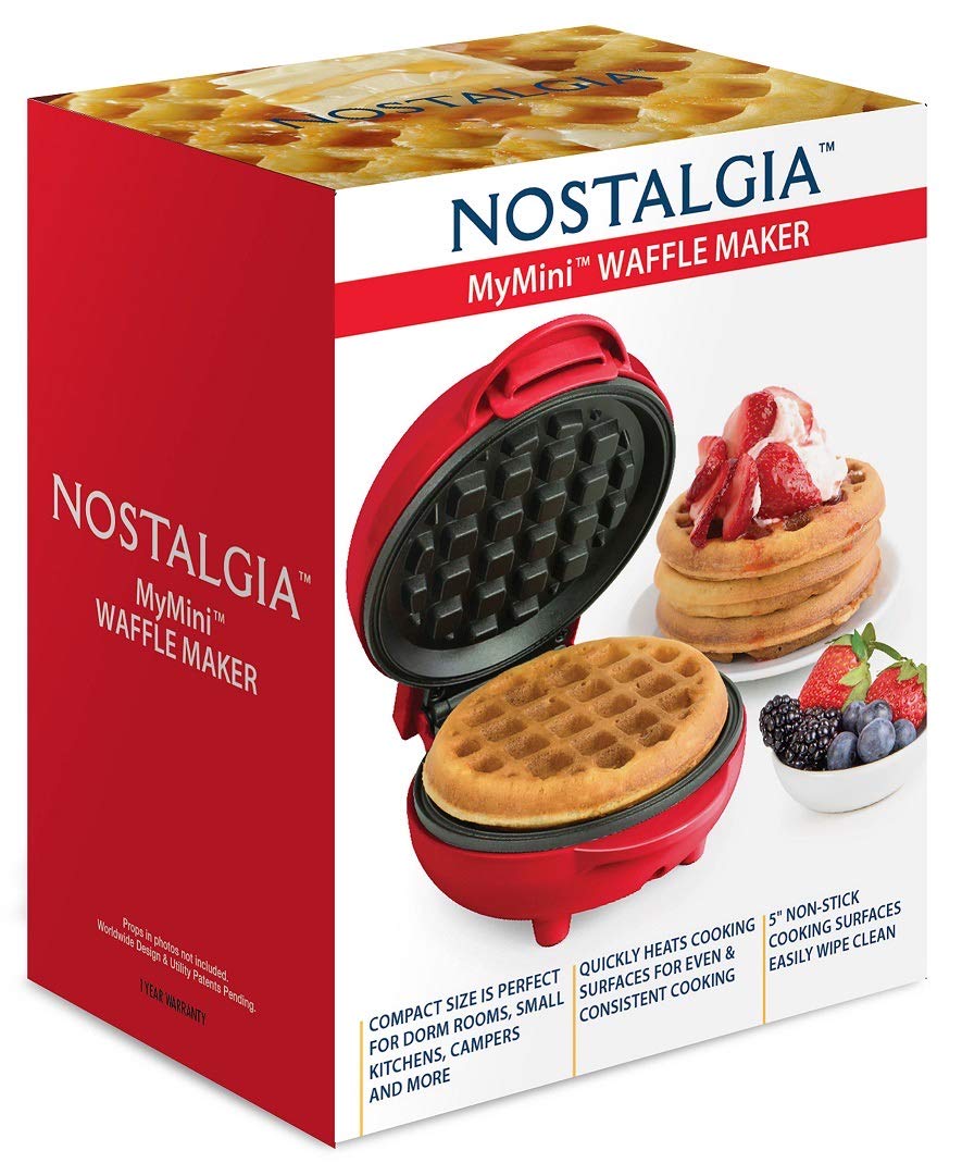 Nostalgia Mwf5Aq Mymini Personal Electric Waffle Maker, Hash Browns, French Toast Grilled Cheese, Quesadilla, Brownies, Cookies,