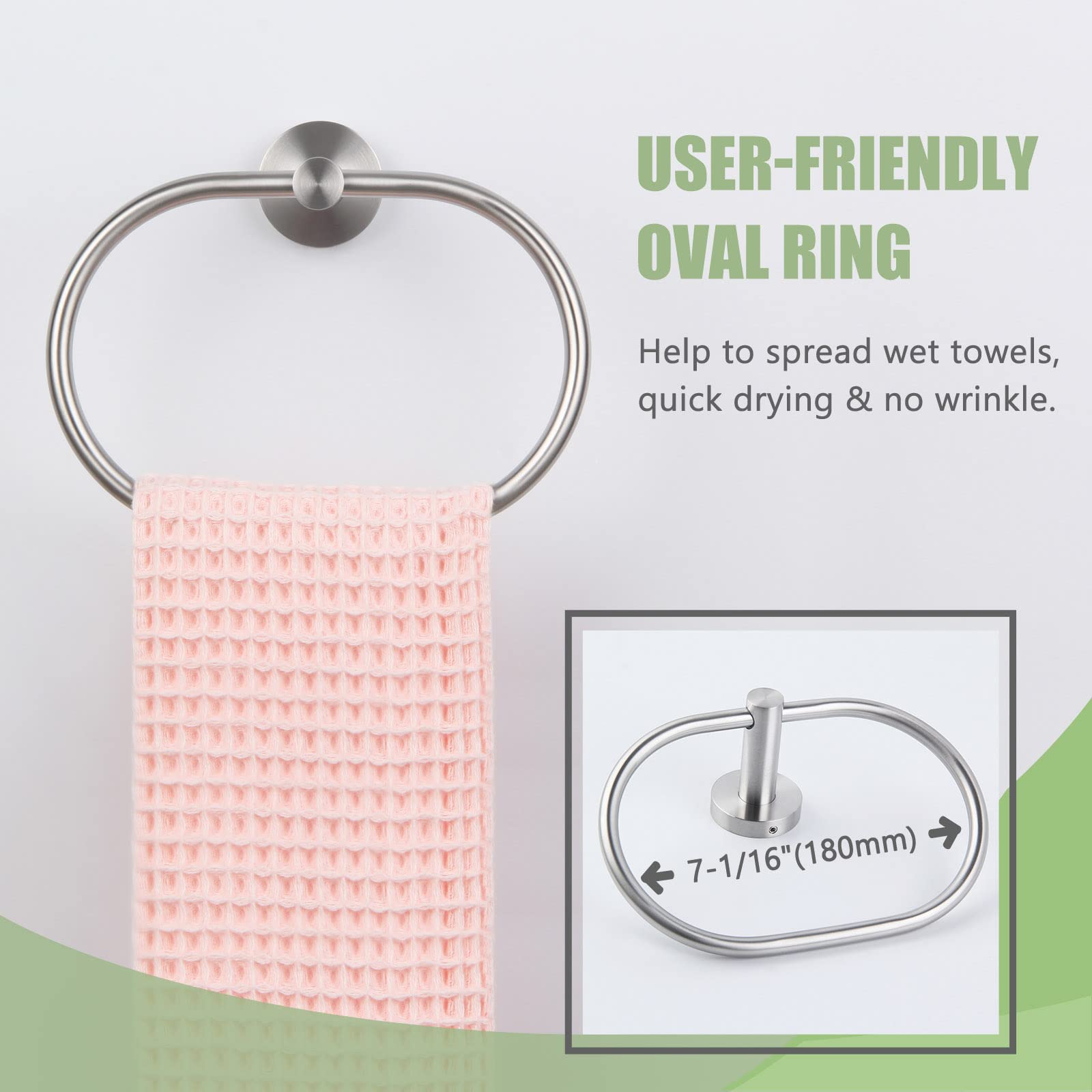 Towel Ring Brushed Nickel  Angle Simple SUS304 Stainless Steel Hand Towel Rack  Unique Oval Shaped Towel Holder  Modern Bathroom Towel Hanger
