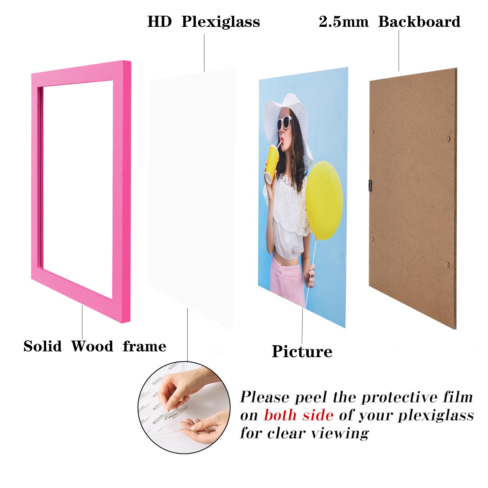 wyooxoo 8x10 Picture Frames Set of 4 Pink Made of Solid Wood Photo Frames Colorful Frame with HD Plexiglass, Wall or Tabletop Di