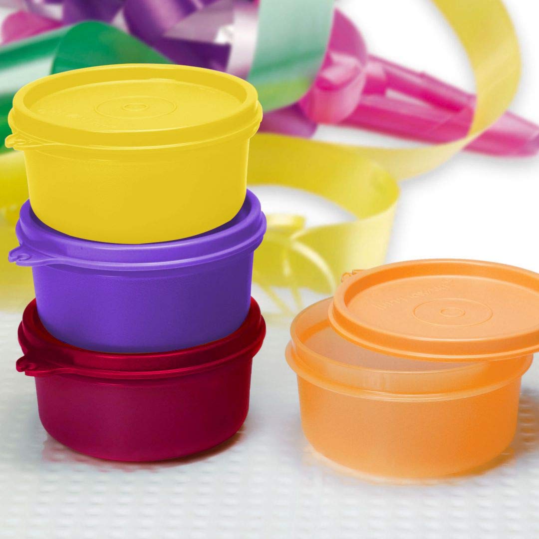 Tupperware Plastic Meal_Holder Bowls, 4Pc, Tropical, Orange, Yellow, Purple, Maroon, 0.21L