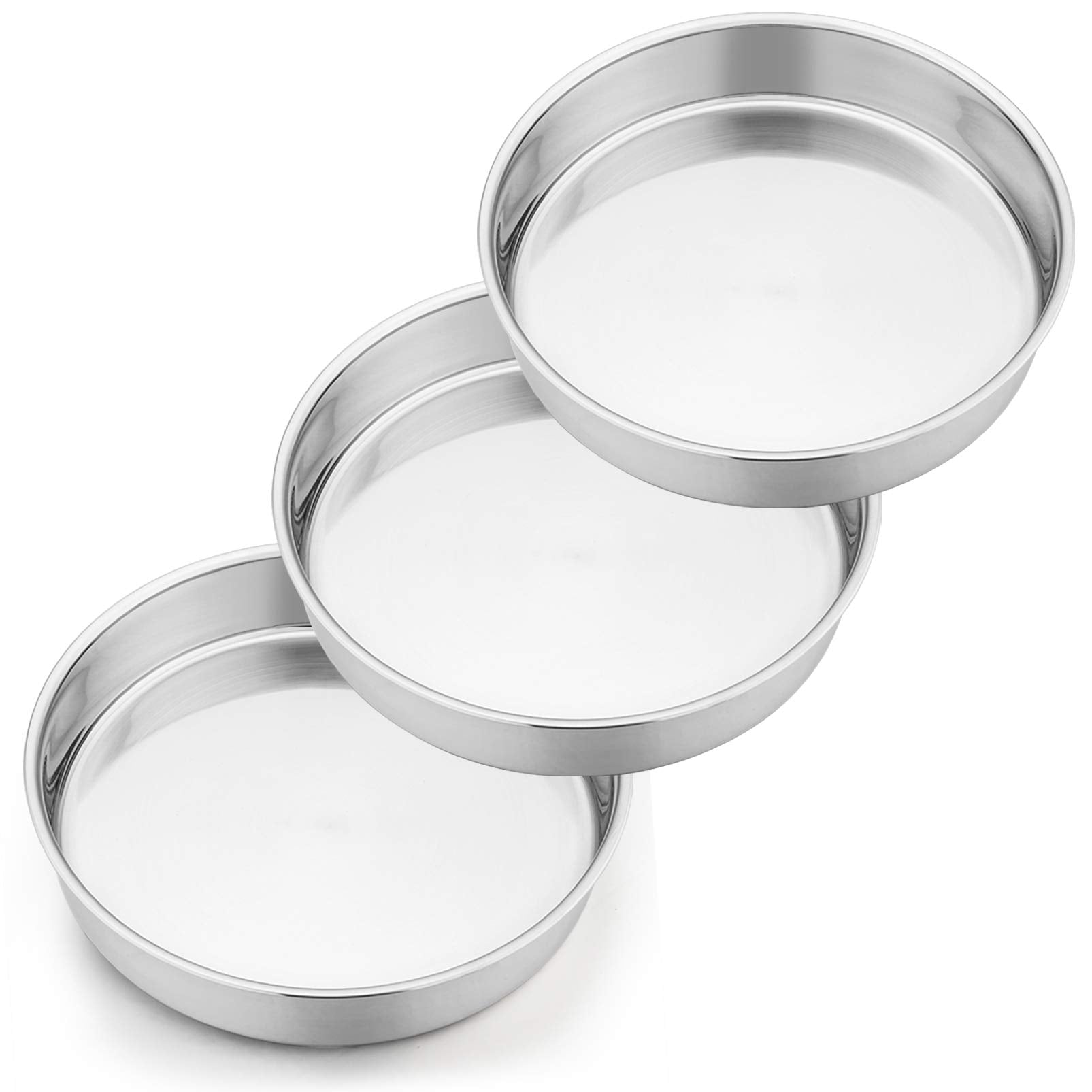 P&P CHEF 9 Inch Cake Pan Set, 3 Pcs Round Baking Cake Pans Stainless Steel for Birthday Wedding, Healthy & Durable, One-piece Co