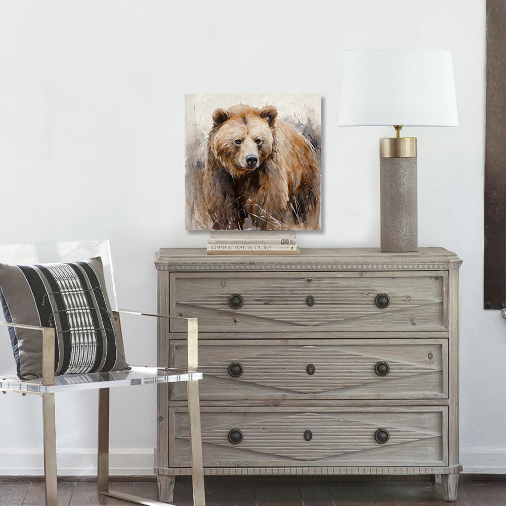 Forjoy Bear Art Wall Decor Rustic Woodland Bears Paintings Canvas Decor Animal Pictures Wall Art For Bedroom And Livingroom (12'