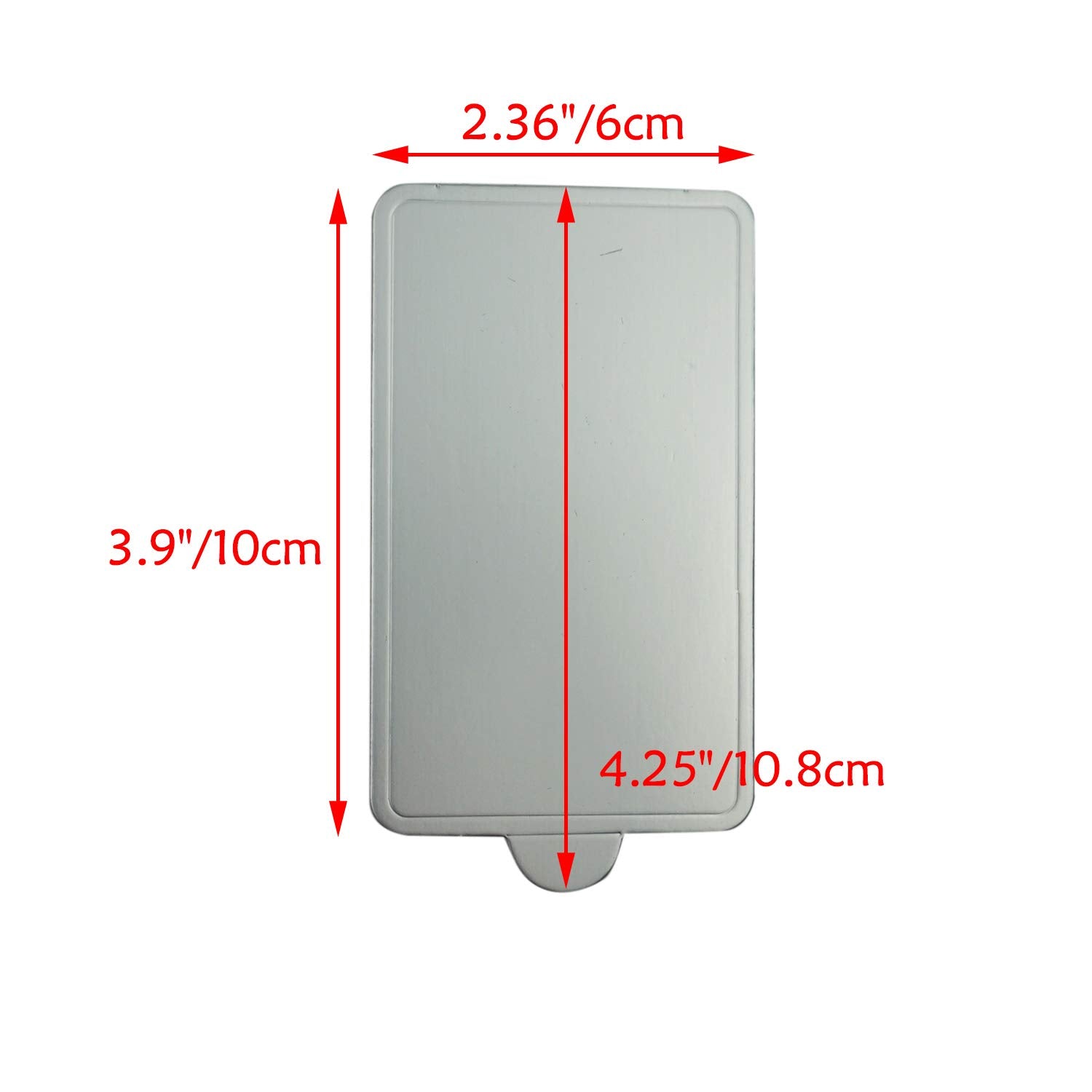 Proshopping 100 Pcs 4.25''X2.36'' Mini Cake Boards, Rectangular Silver Mousse Cake Cardboard Set, Cupcake Cake Base, Dessert Dis