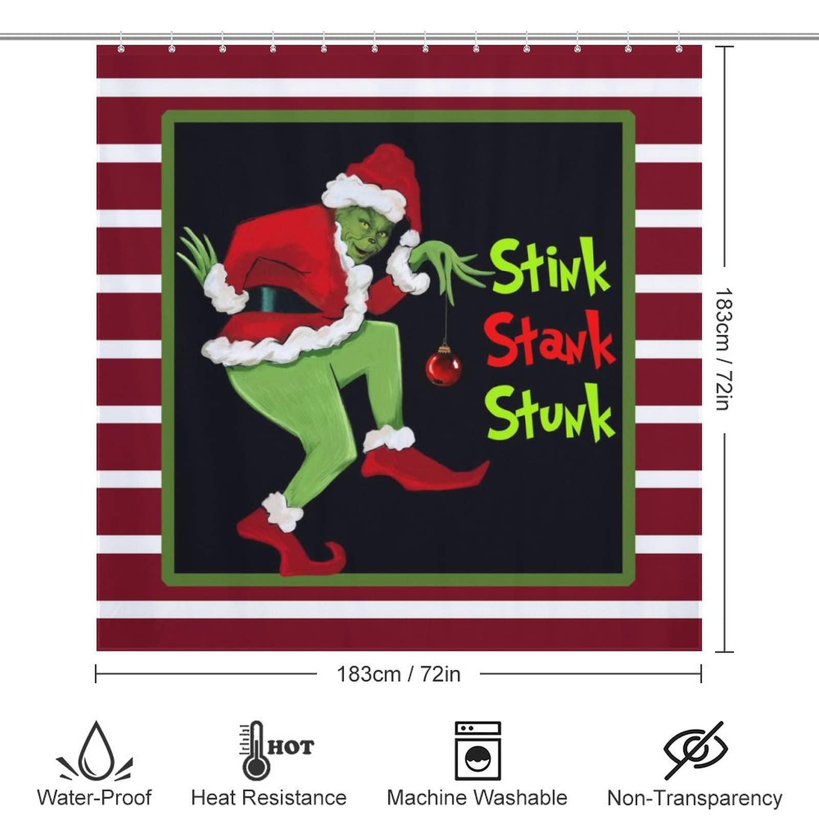 Shocaws Christmas Shower Curtain 72X72 Inches - Polyester Fabric With Weighted Hem Design, Includes 12 Hooks, Xmas Holiday Bathr