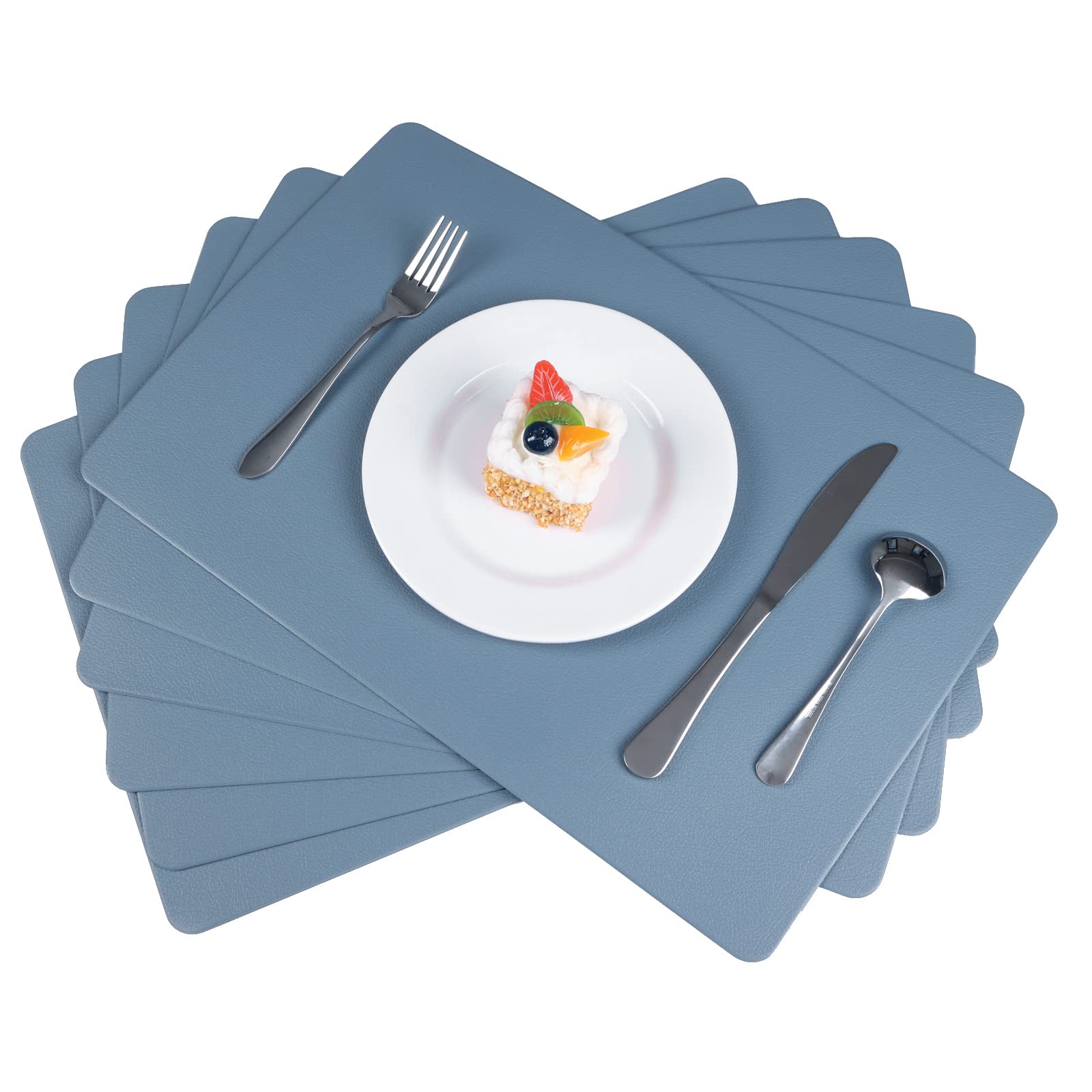 Vinjiasin Placemats Set Of 6 Blue Leather Place Mats For Indoor Outdoor Kitchen Dining Table Mats Waterproof Heat Resistant Reve