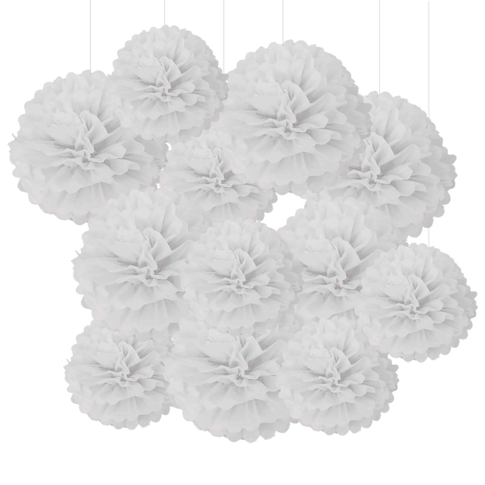 GAKA White Tissue Paper Pom Poms Decoration,10 inch and 12 inch,12 Piece Set Ceiling Wall Hanging Flower Ball for Wedding Birthd