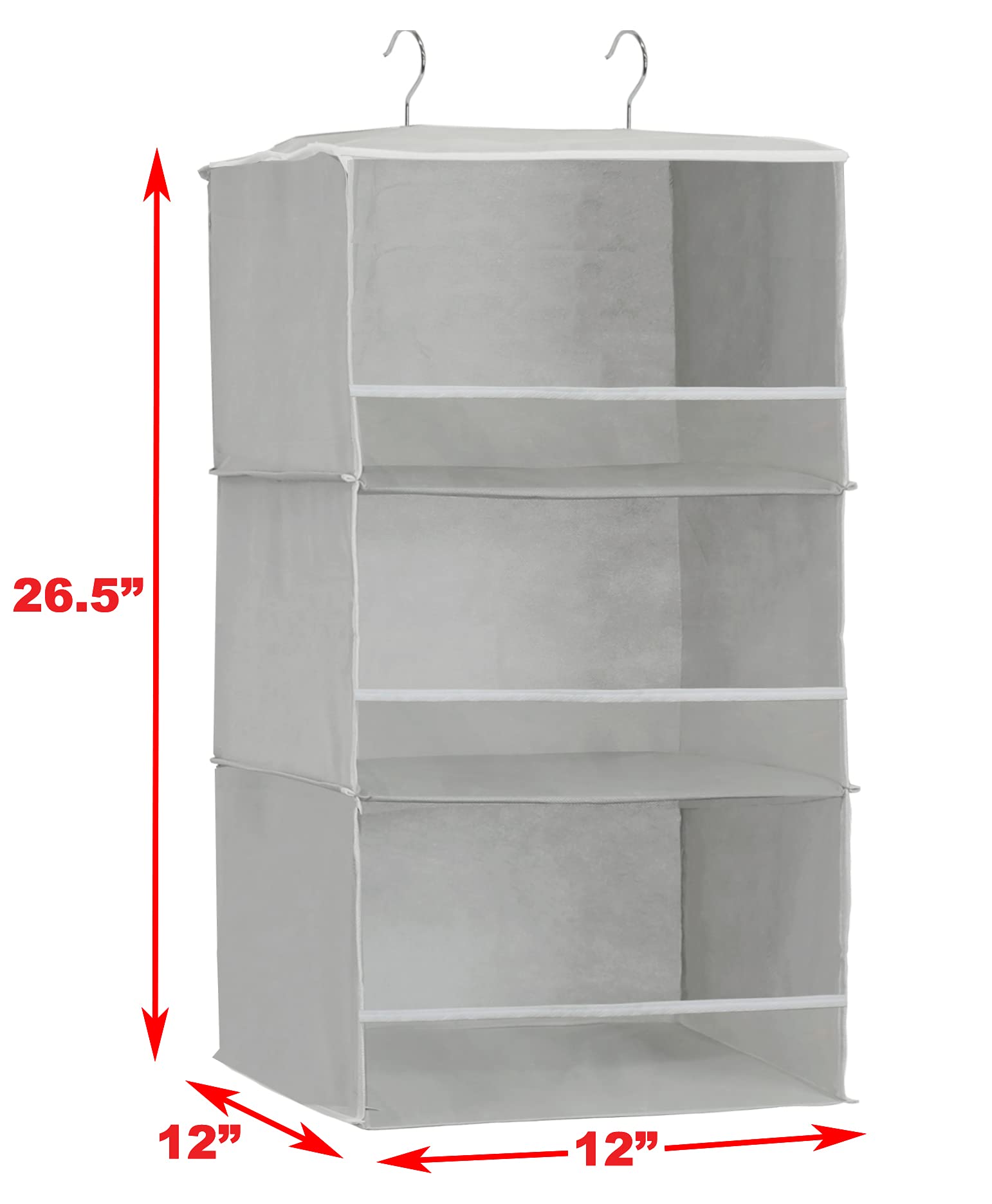 Simple Houseware 3 Shelves Hanging Closet Organizer With Front Stopper, Grey