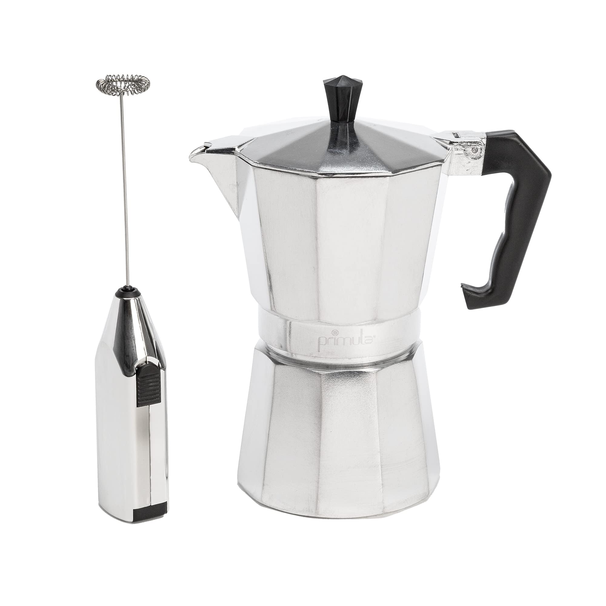 Primula Stovetop Espresso Maker And Handheld Electric Milk Frother Gift Set, Moka Pot For Classic Italian And Cuban Coffee, Cafe