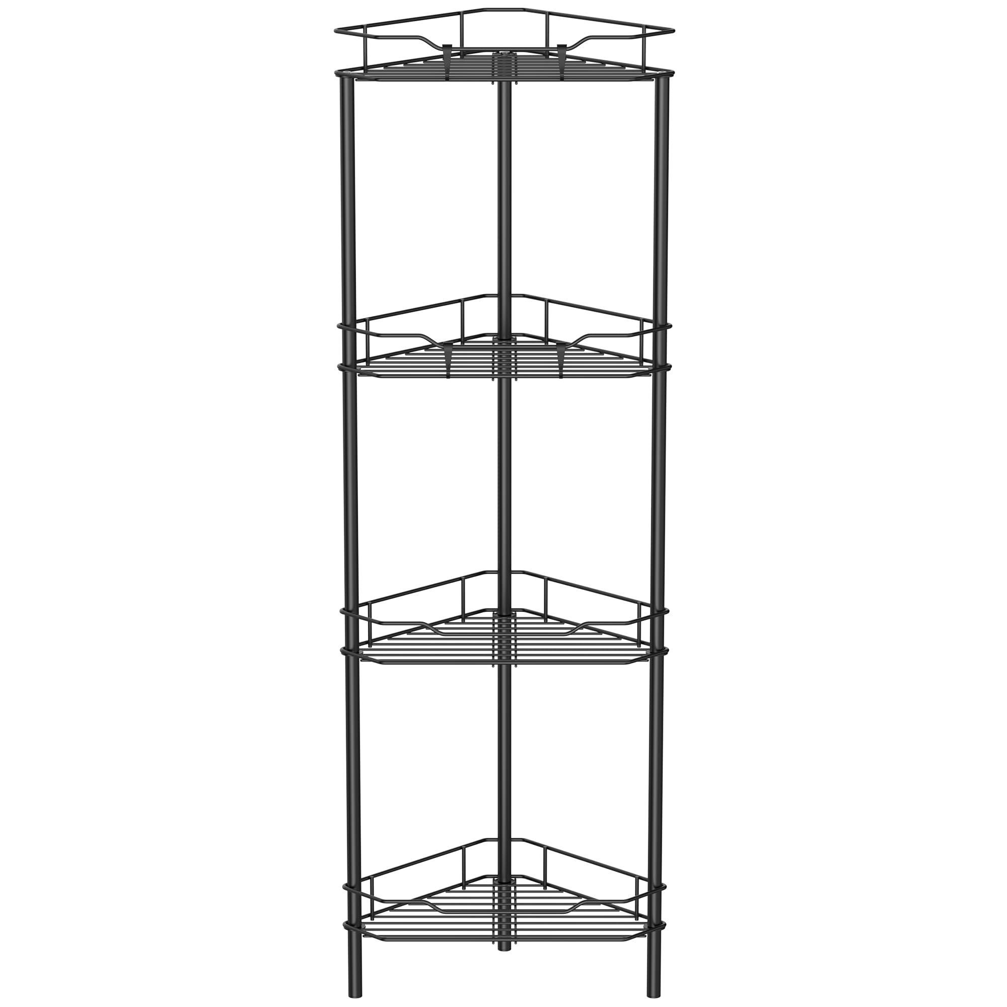 Huggiegems 4 Tier Floor Standing Corner Shower Caddy Organizer Shelf With Hooks, Bathroom Shelves Stand Rack, Black