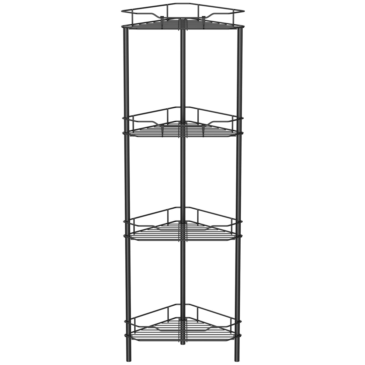 Huggiegems 4 Tier Floor Standing Corner Shower Caddy Organizer Shelf With Hooks, Bathroom Shelves Stand Rack, Black