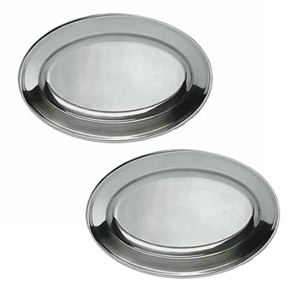 Heavy Duty Mirror Polish Oval Stainless Steel Platters Canapes Horduerves Serving Tray (12''X8'') Set Of 2