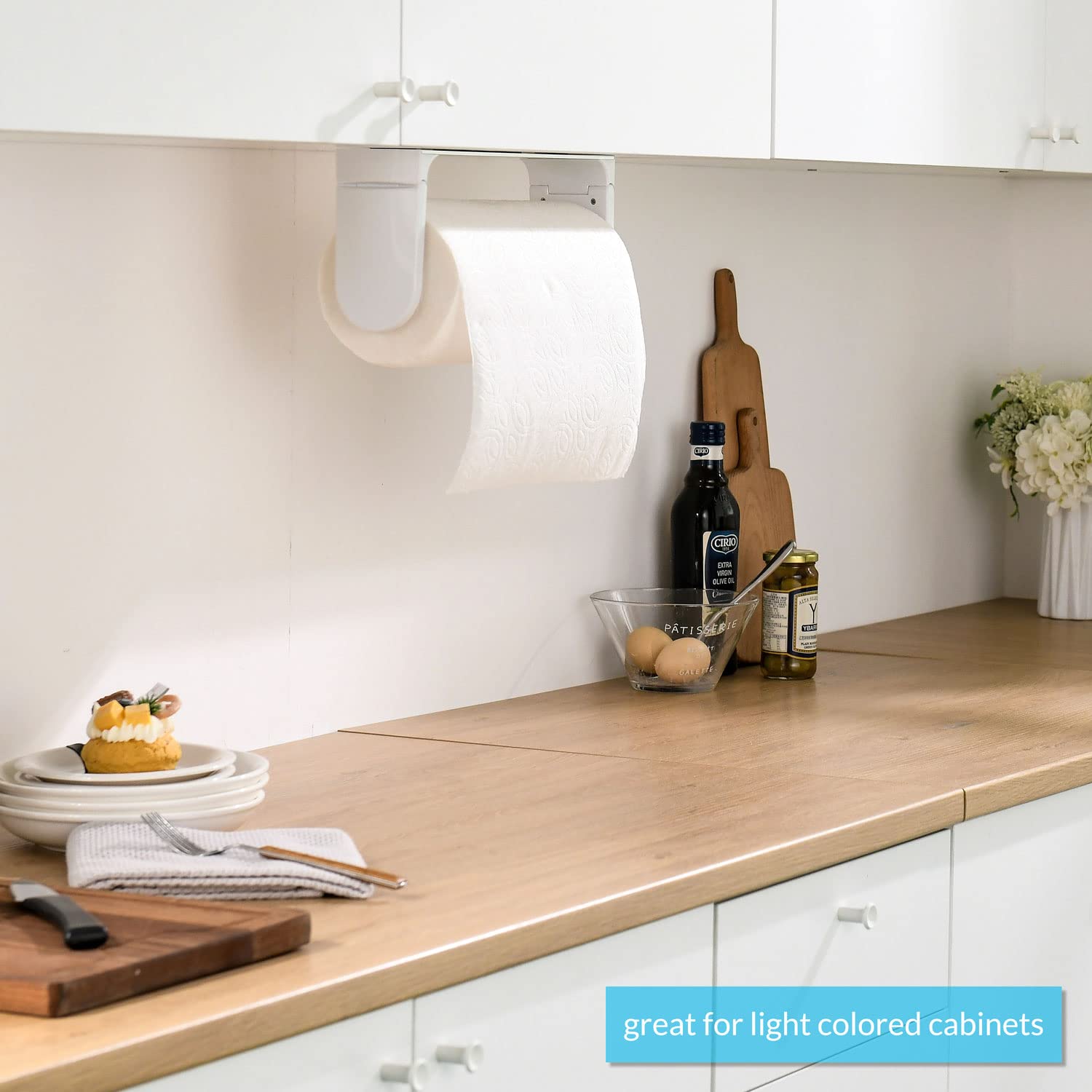 Simpletome One Hand Tear Paper Towel Holder Under Cabinet Adhesive Or Drilling Installation Aluminum Alloy + Abs (White)