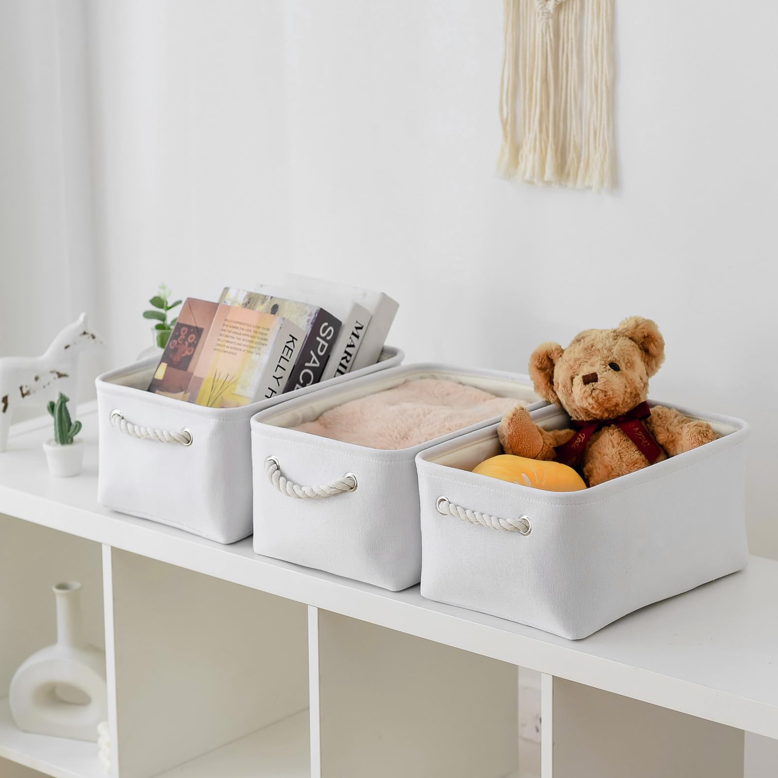 Thewarmhome Storage Bins For Shelves - Medium 3Pack 13.8L*9.8W*6.7H Inch Fabric Storage Cubes Canves Storage Basket For Organizi