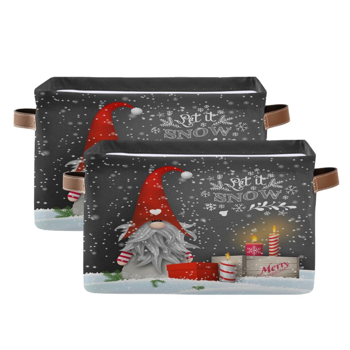 Winter Gnomes Storage Basket Fabric Kitchen Baskets Let It Snow Christmas Decorations Open Home Storage Bins Boxes Foldable Orga