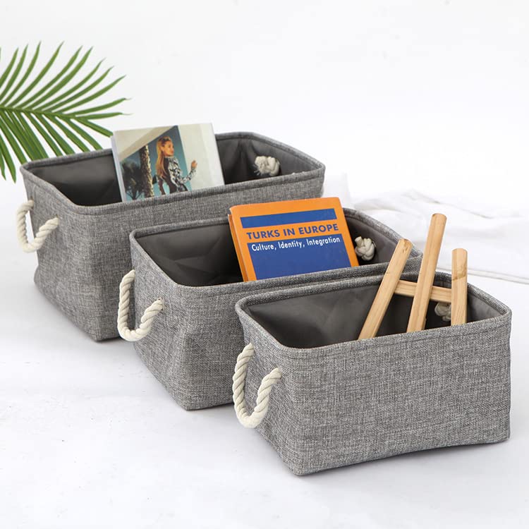 Kuber Industries Stackable Storage Basket|Foldable Toy Storage Bin|Wardrobe Organizer For Clothes|3 Different Sizes (Grey) (Pack