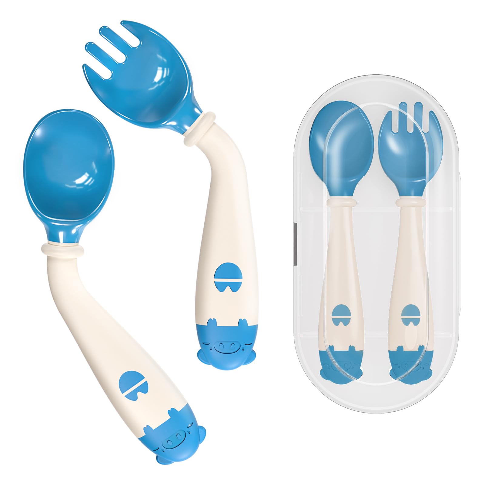 Deejoy Toddler Utensils, Self-feeding Flatware Set withTravel Case, Baby Spoons and Forks with Silicone Bendable Handle, Easy Gr