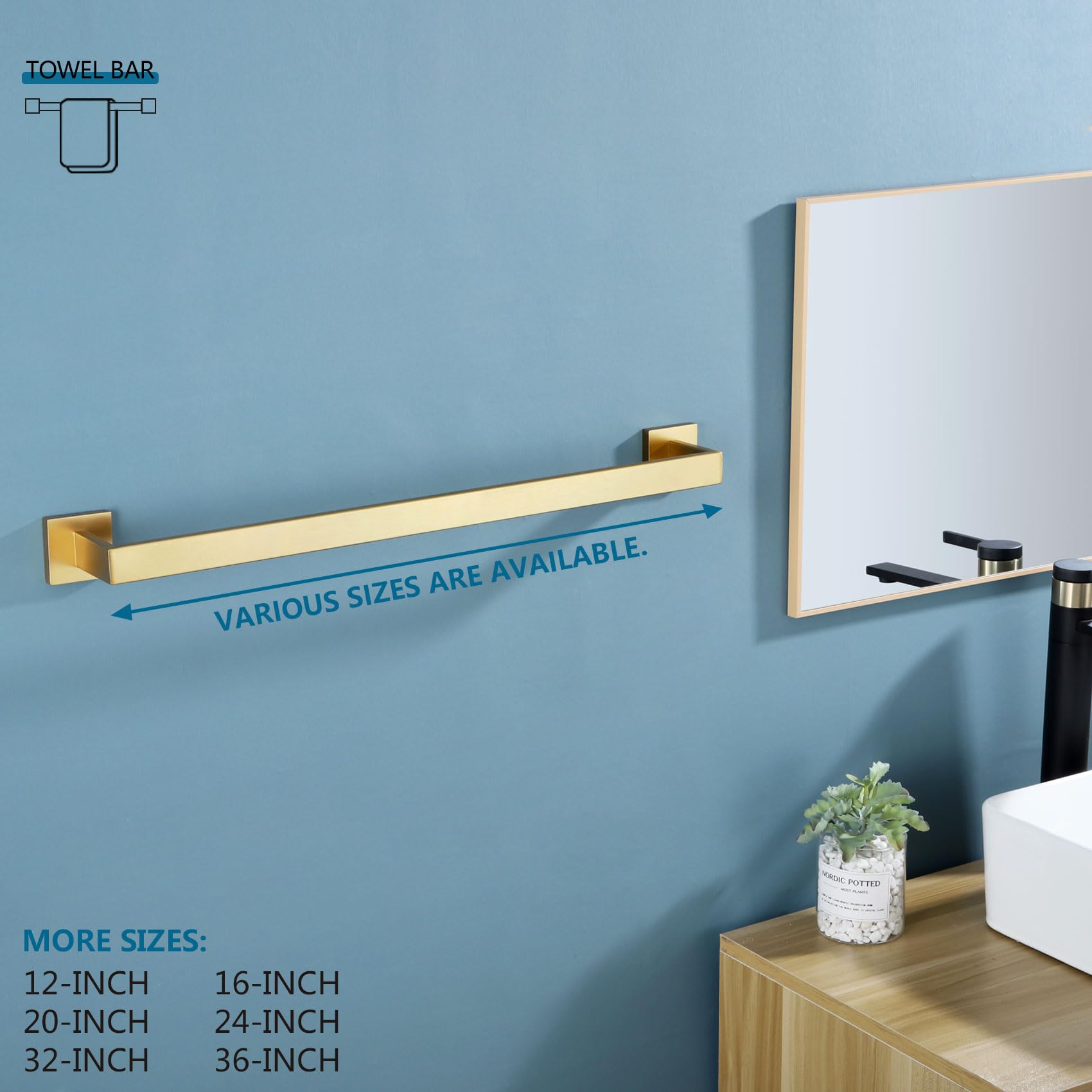 Kokosiri 24-Inch Single Towel Bar, Bathroom Kitchen Towel Holder, Wall Mounted Sus304 Stainless Steel Towel Rack, Brushed Gold,