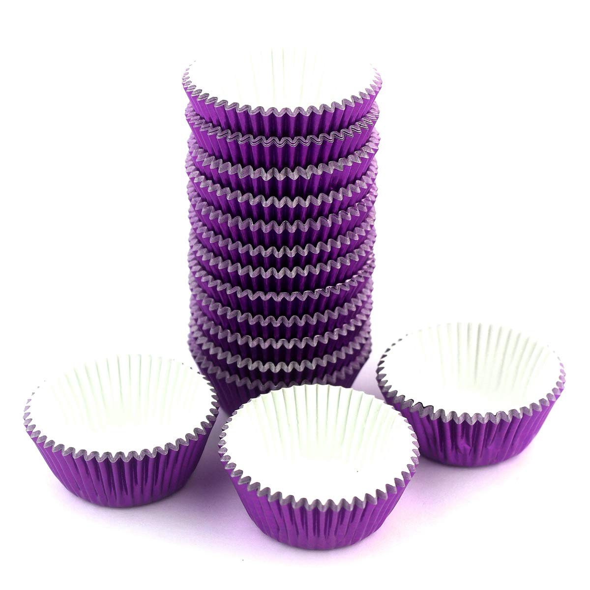 Eoonfirst Mini Foil Metallic Cupcake Liners Muffin Paper Baking Cups 300 Pcs (Dark Purple)