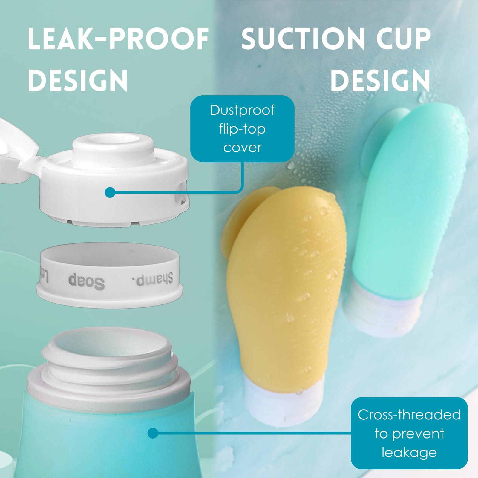 Lilyabeille Travel Bottles For Toiletries With Suction Cup, 4 Pack Tsa Approved Travel Size Containers Leak Proof, 3Oz Refillabl